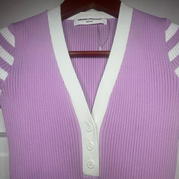 Amanda Uprichard Ribbed V Neck Dress in Lavender Size S - Picture 5 of 11